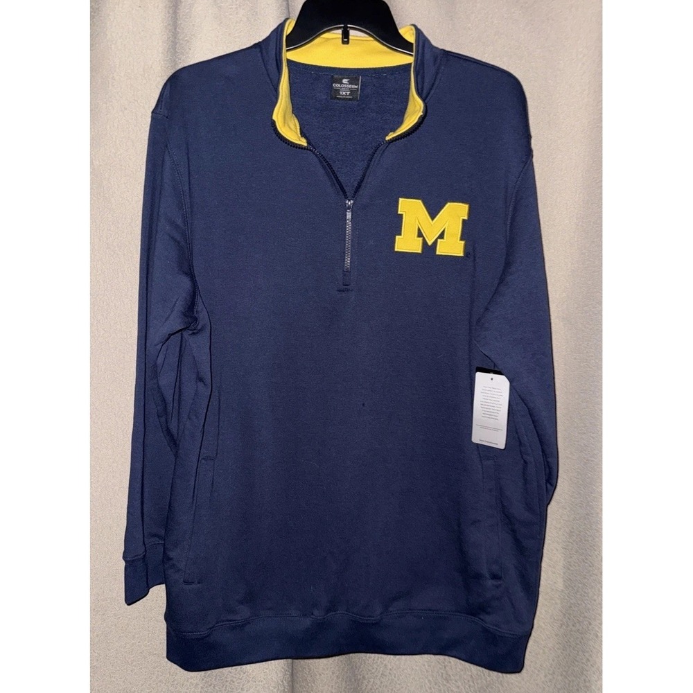 Colosseum Michigan Wolverines 1/4 Zip Pullover Blue‎ Men's Big Tall  1XT NWT
